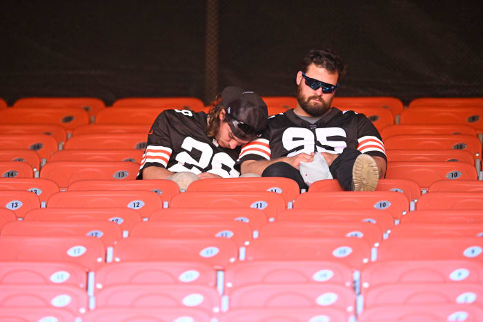 Oct 1, 2023; Cleveland, Ohio, USA; Cleveland Browns fans sit in the stands after a loss to the Baltimore Ravens at Cleveland Browns Stadium.